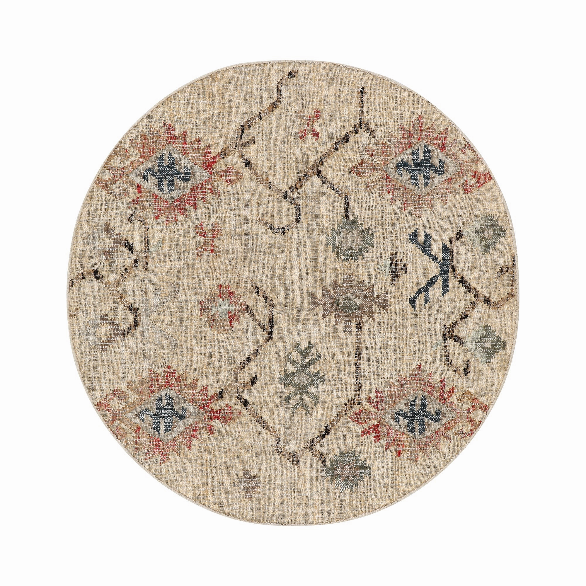 Matalya Kilim Handwoven Wool & Jute Cream Round Rug