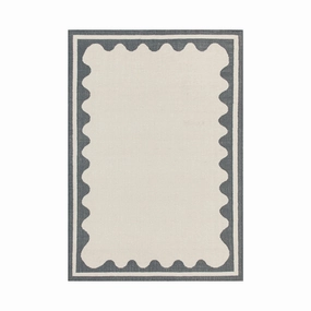 Matilda Blue Scallop Border Handwoven Wool Rug