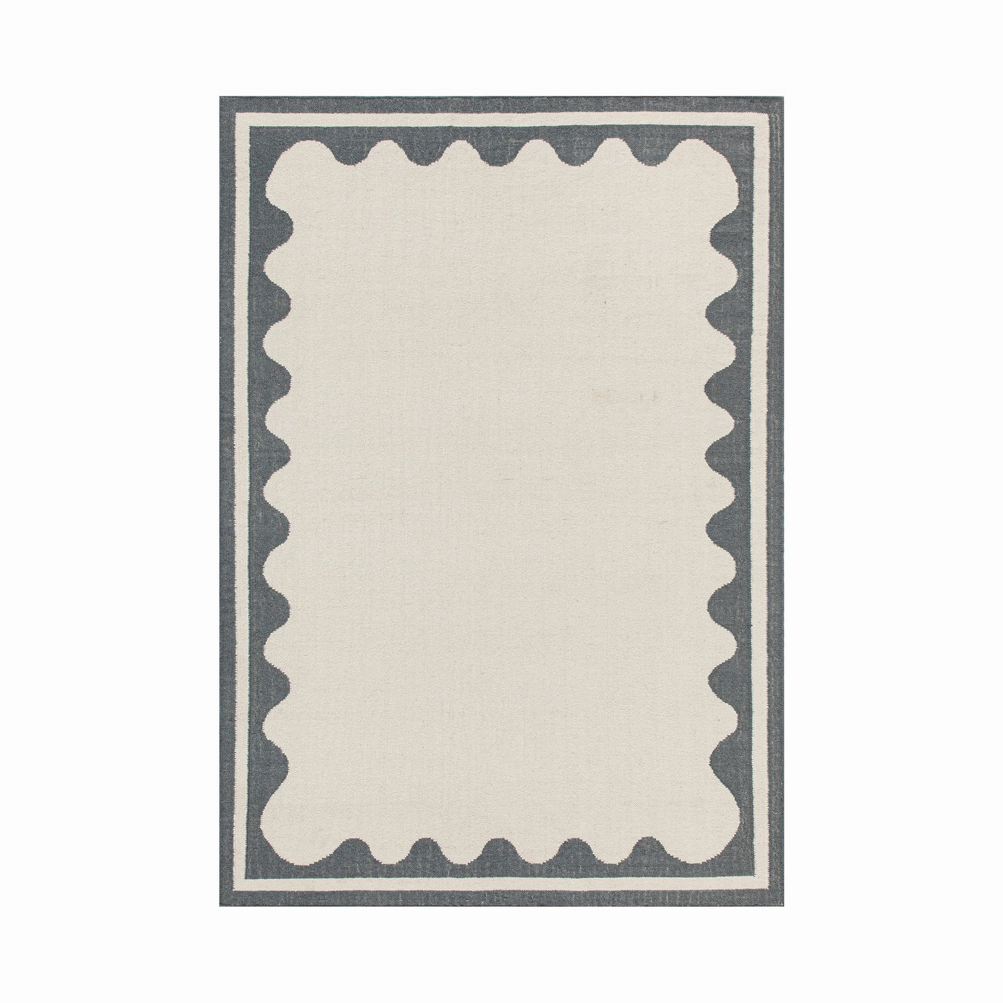 Matilda Blue Scallop Border Handwoven Wool Rug