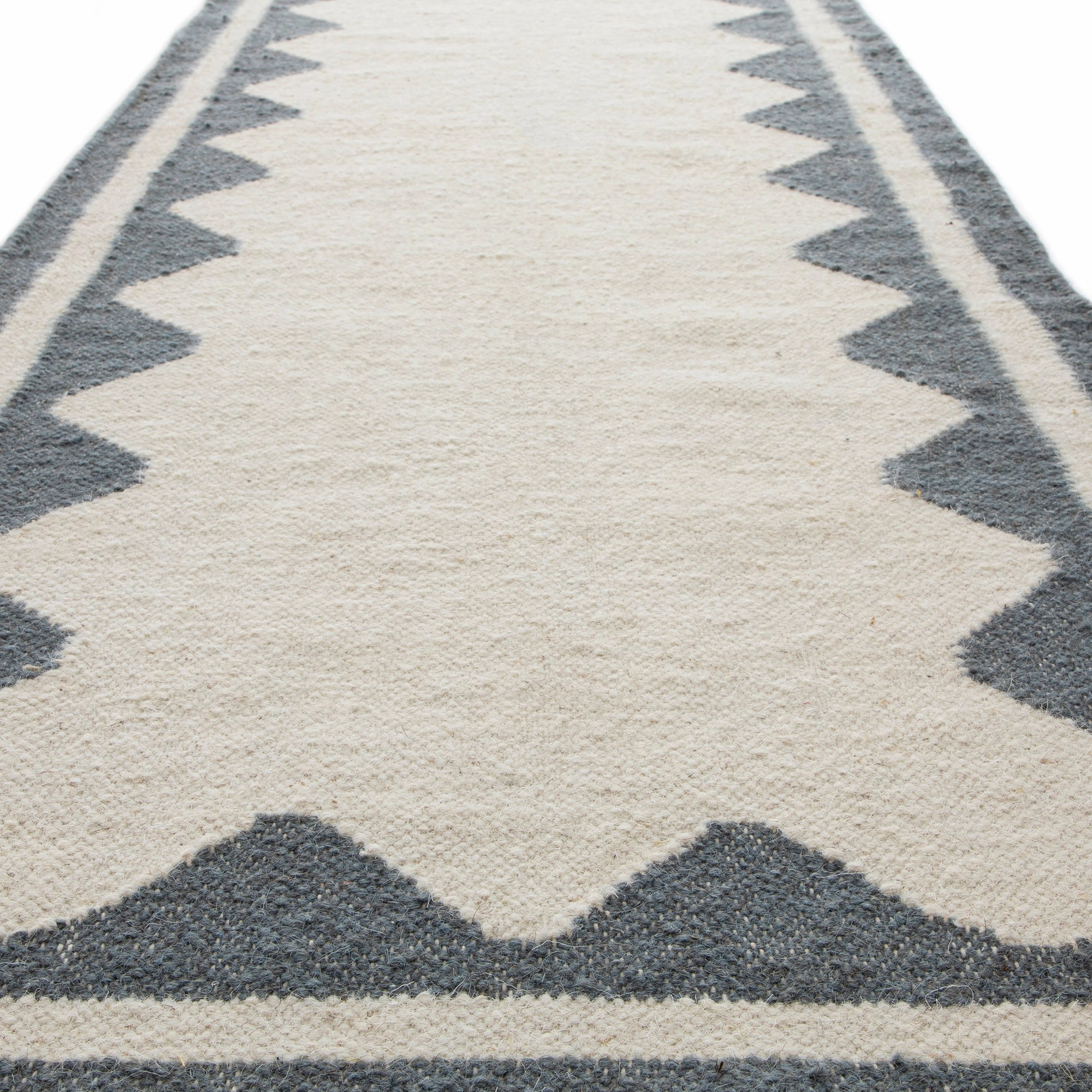 Matilda Blue Scallop Border Handwoven Wool Runner