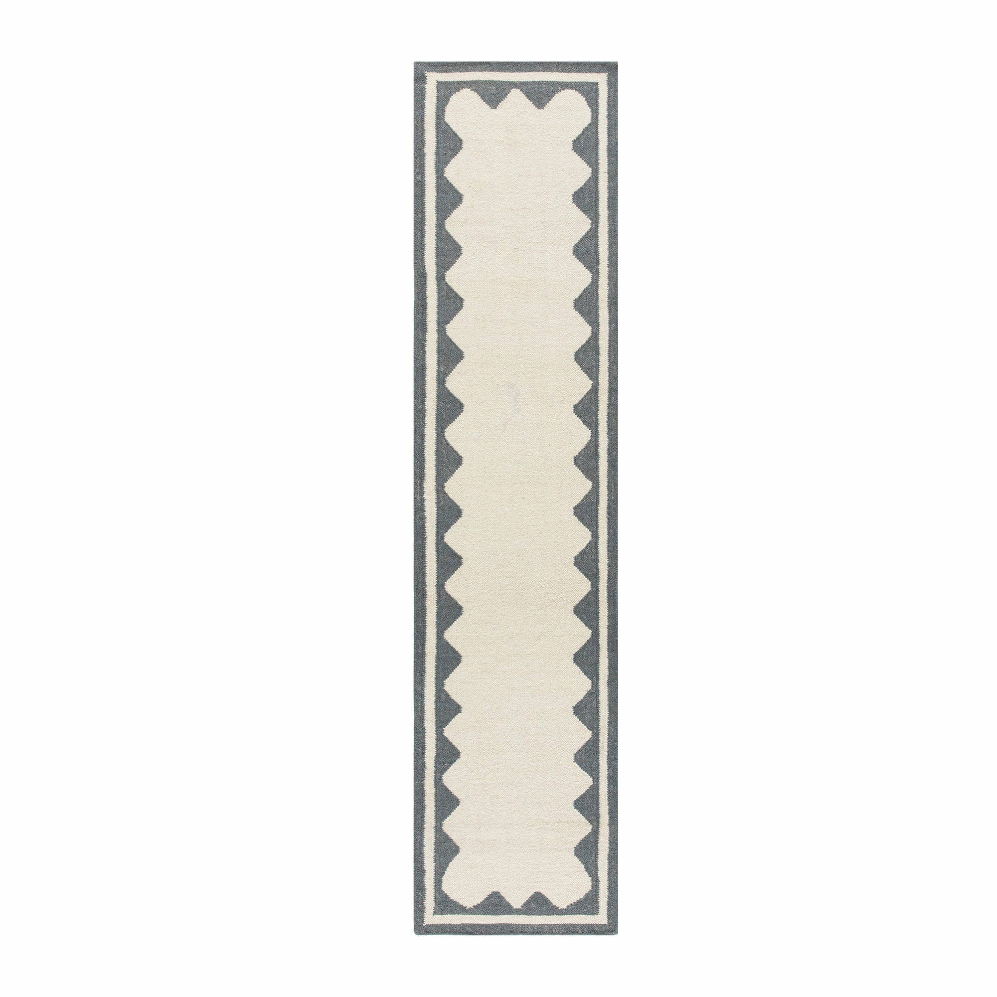 Matilda Blue Scallop Border Handwoven Wool Runner