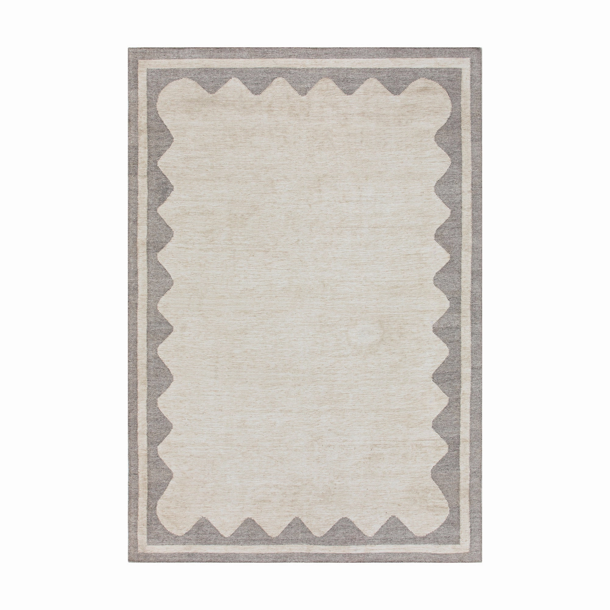 Matilda Grey Scallop Border Indoor Outdoor Handwoven Rug
