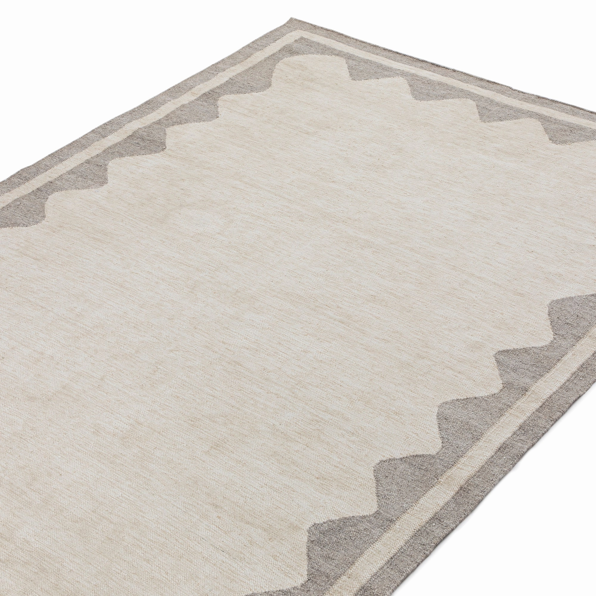 Matilda Grey Scallop Border Indoor Outdoor Handwoven Rug