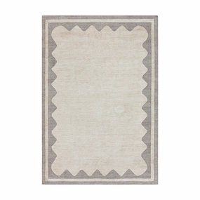 Matilda Grey Scallop Border Indoor Outdoor Handwoven Rug