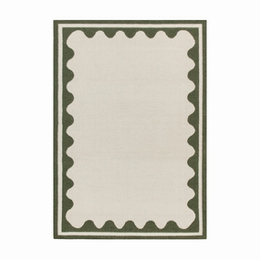 Matilda Olive Green Scallop Border Handwoven Wool Rug