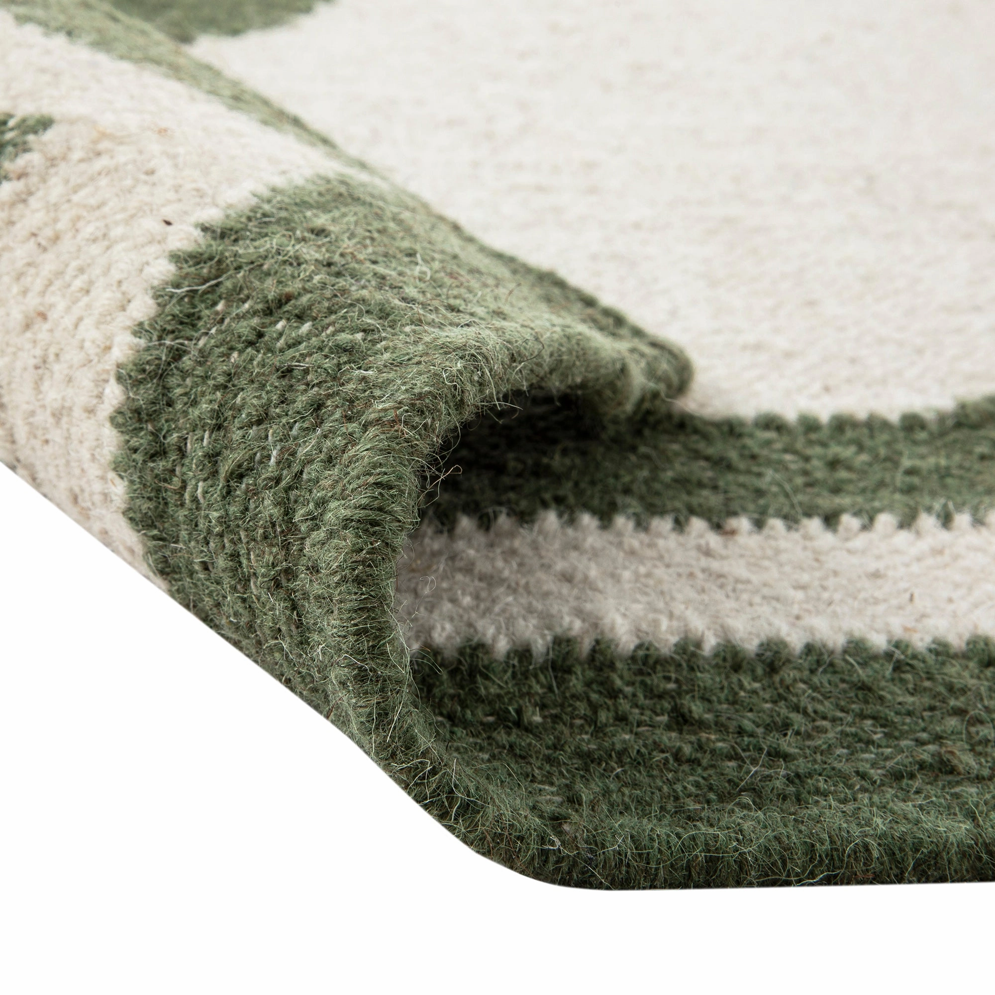 Matilda Olive Green Scallop Border Handwoven Wool Rug