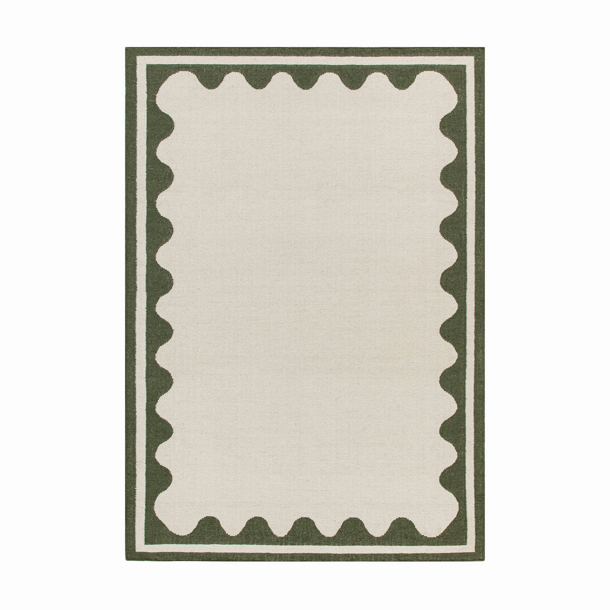 Matilda Olive Green Scallop Border Handwoven Wool Rug