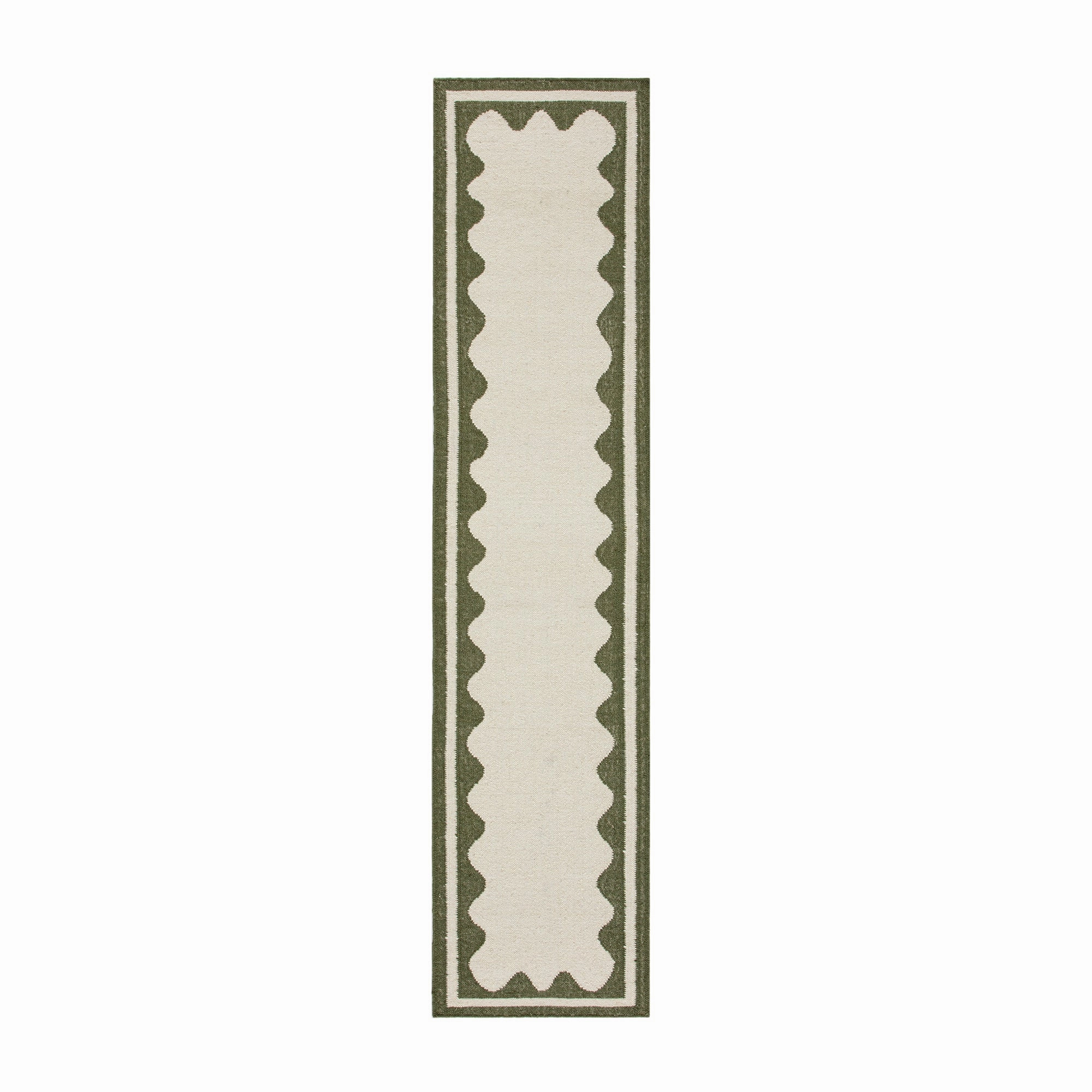 Matilda Olive Green Scallop Border Handwoven Wool Runner