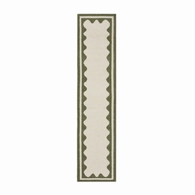 Matilda Olive Green Scallop Border Handwoven Wool Runner