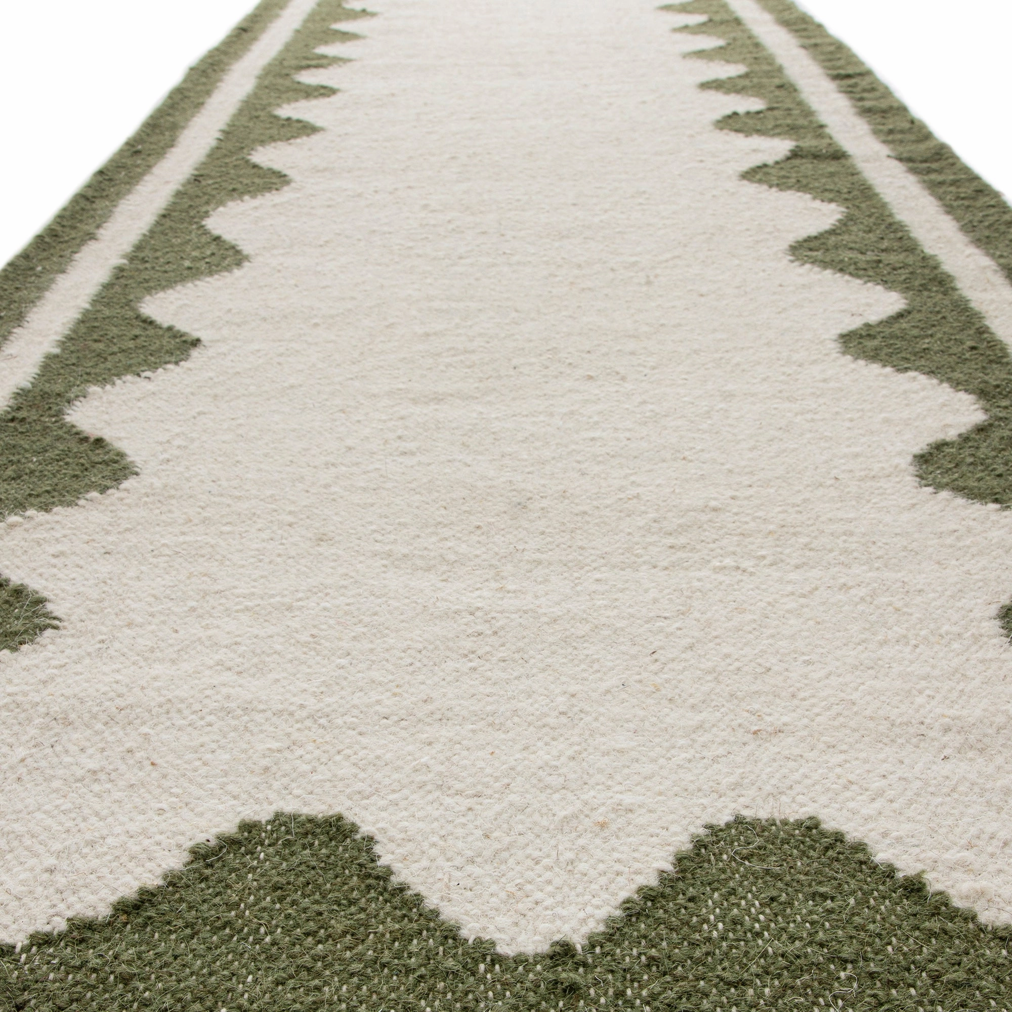 Matilda Olive Green Scallop Border Handwoven Wool Runner