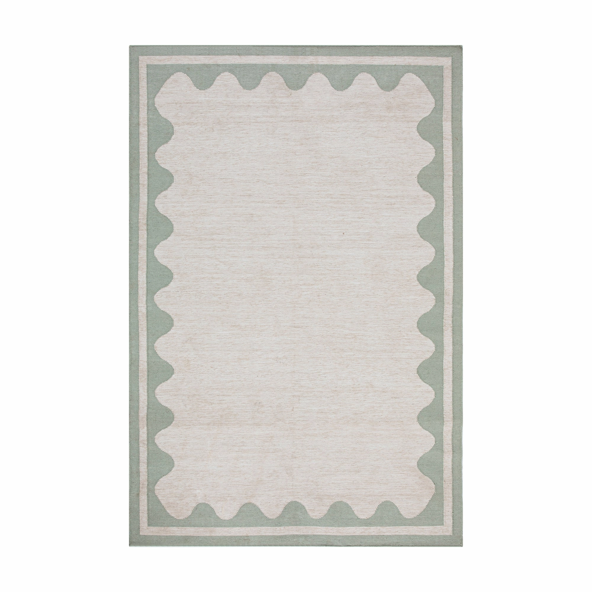 Matilda Sage Green Scallop Border Indoor Outdoor Handwoven Rug