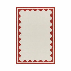Matilda Scarlet Red Scallop Border Handwoven Wool Rug