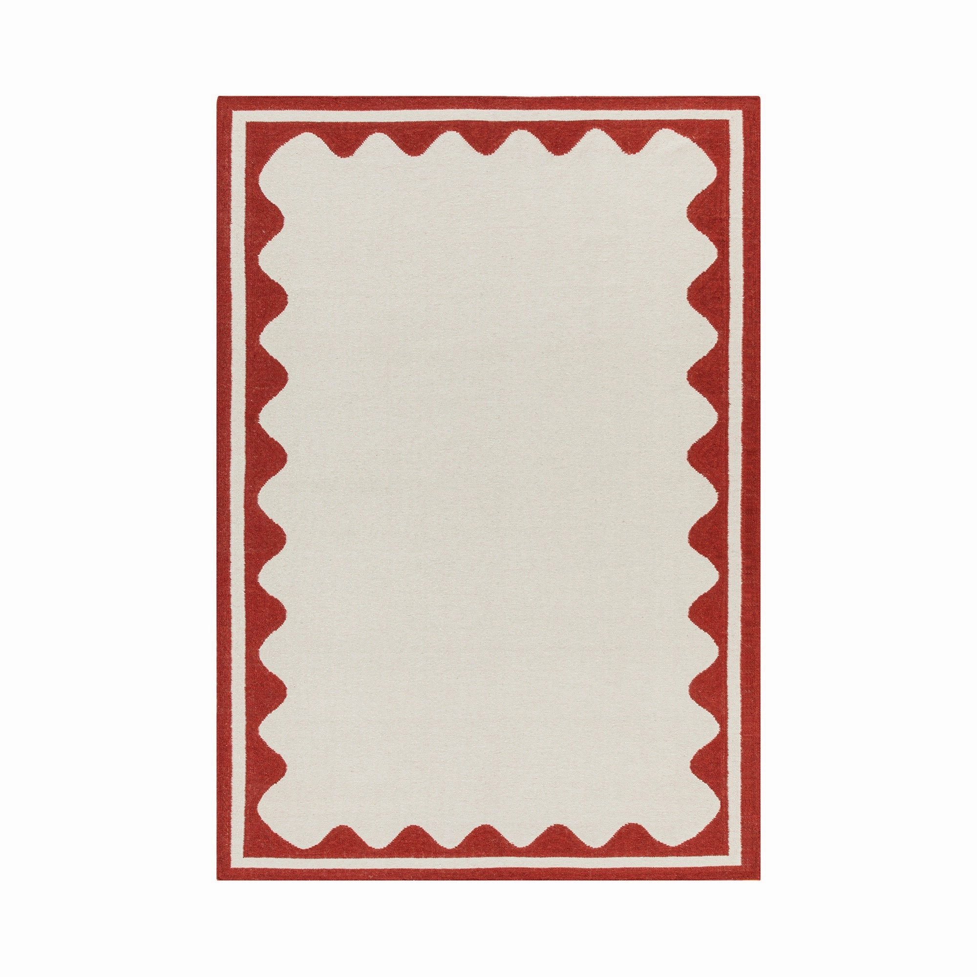 Matilda Scarlet Red Scallop Border Handwoven Wool Rug