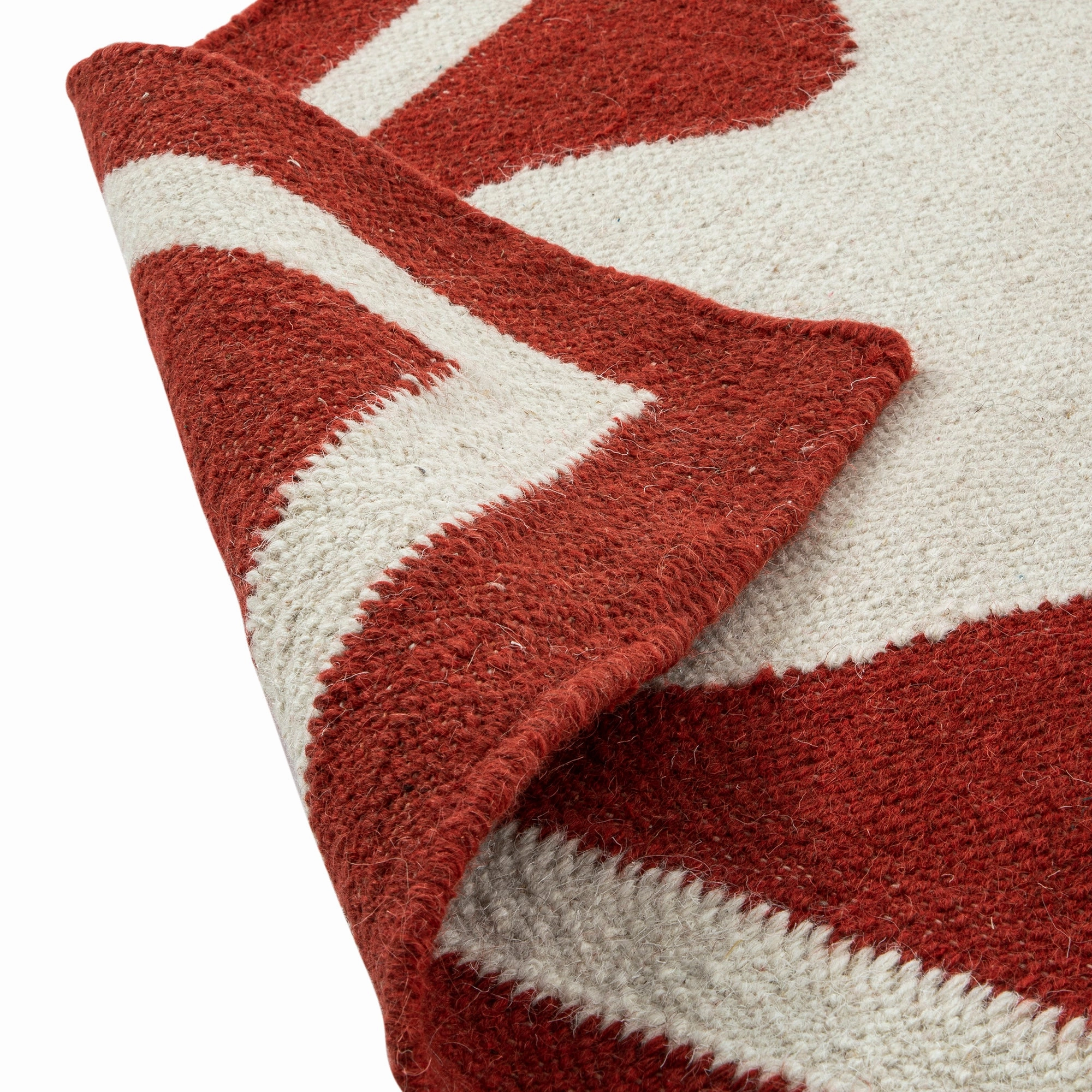 Matilda Scarlet Red Scallop Border Handwoven Wool Rug