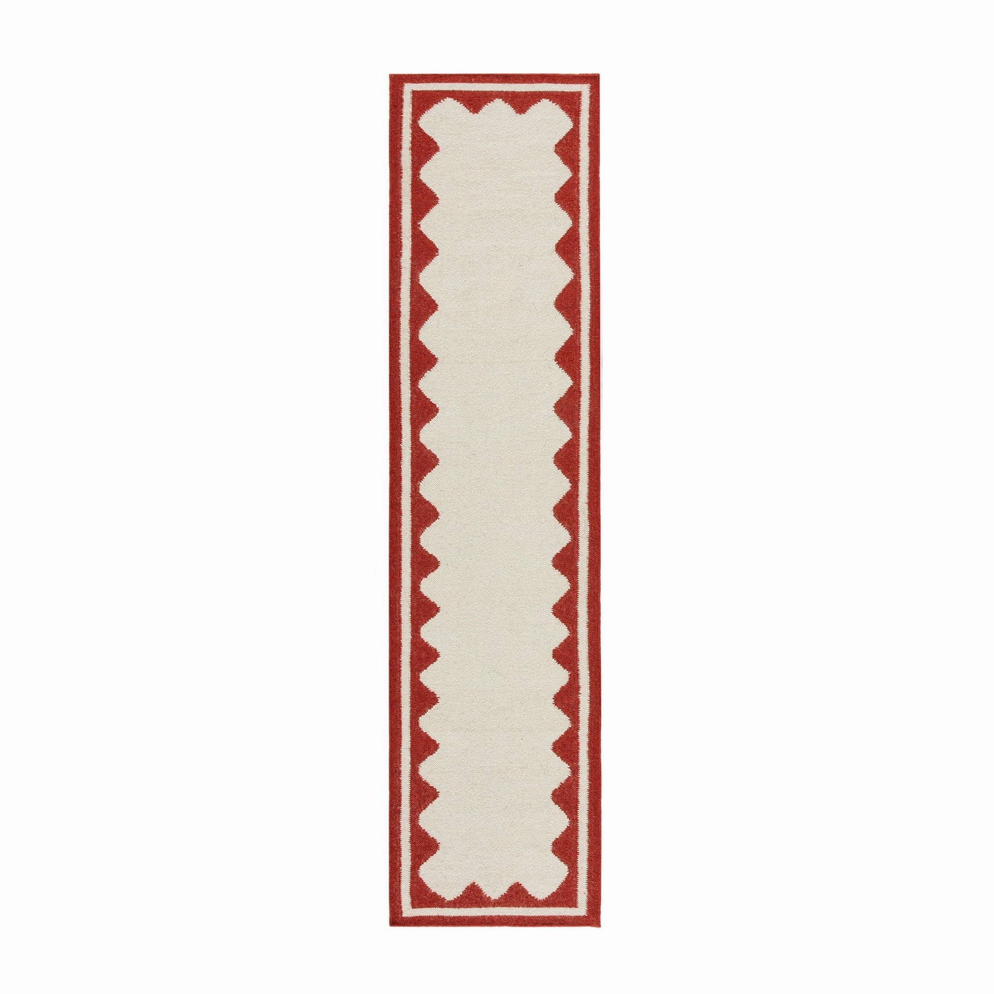 Matilda Scarlet Red Scallop Border Handwoven Wool Runner