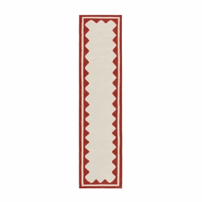 Matilda Scarlet Red Scallop Border Handwoven Wool Runner