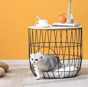 Mau Side Table/Indoor Cat House with Cushion (Black)