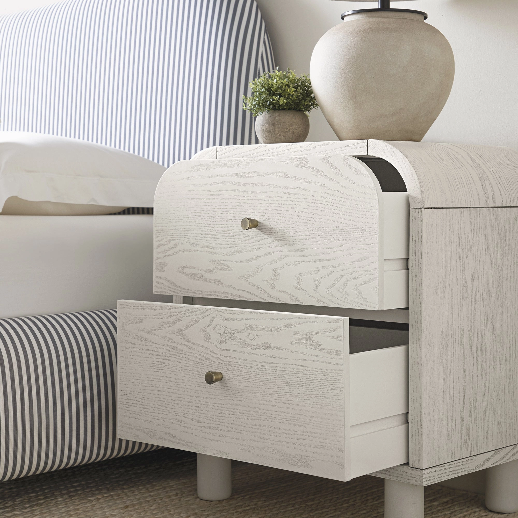 Maude 2 Drawer Bedside Table, Washed White Ash