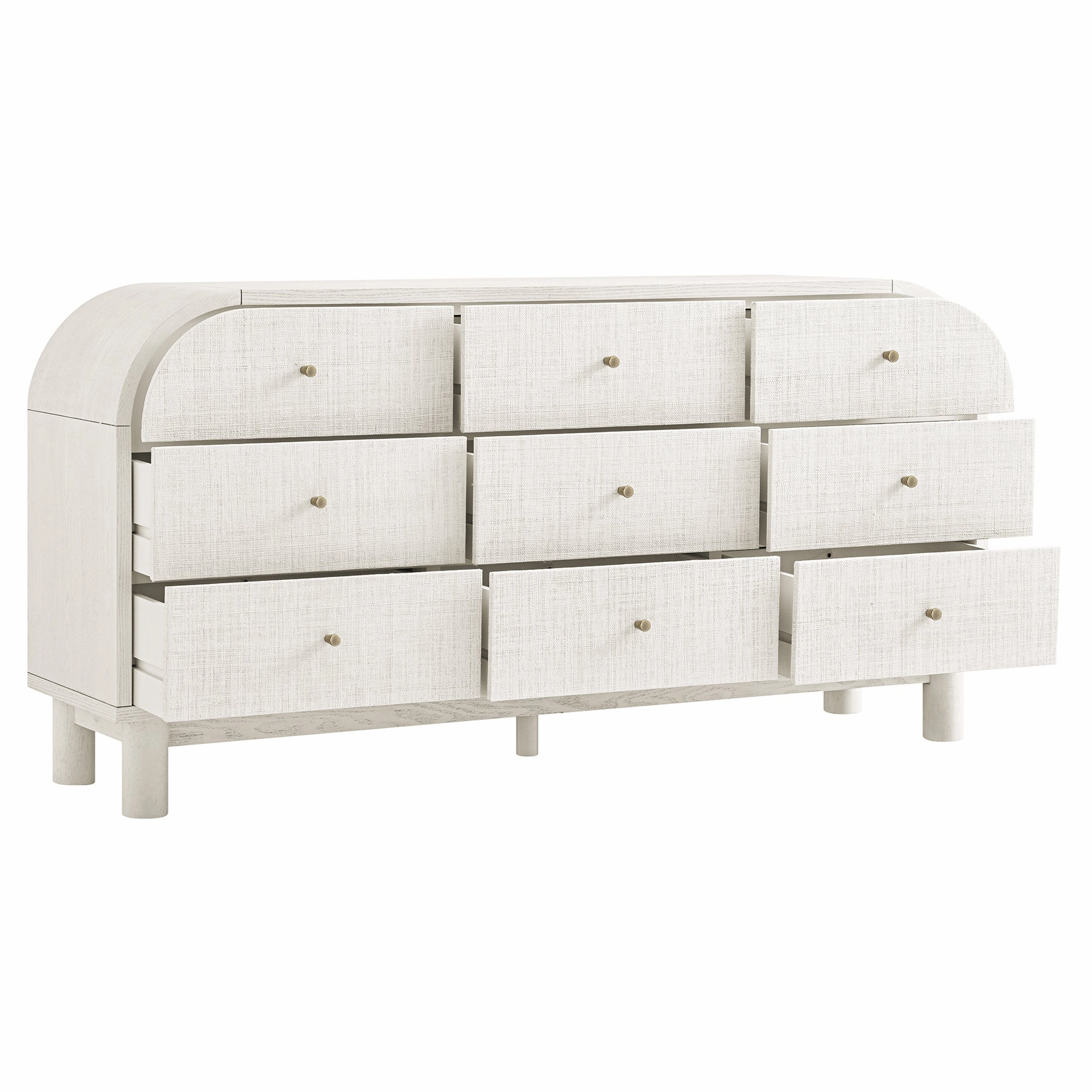 Maude 9 Drawer Chest, Washed White Ash with Raffia
