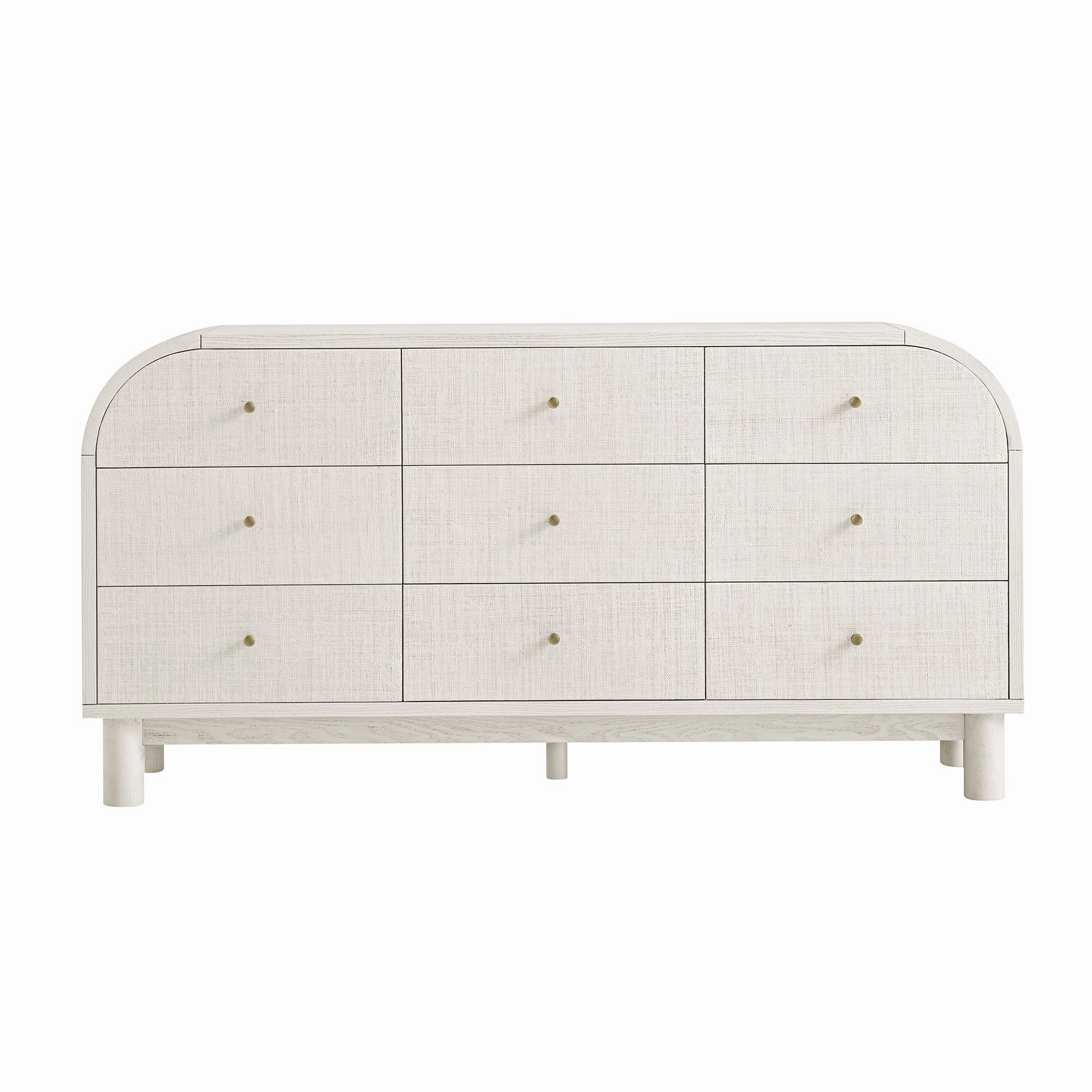 Maude 9 Drawer Chest, Washed White Ash with Raffia