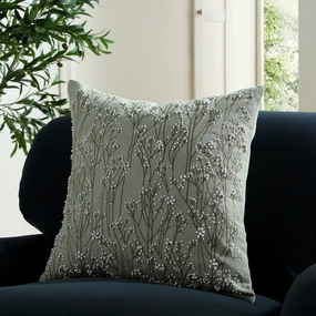Meadow Hand Beaded and Embroidered Sage Green Cushion