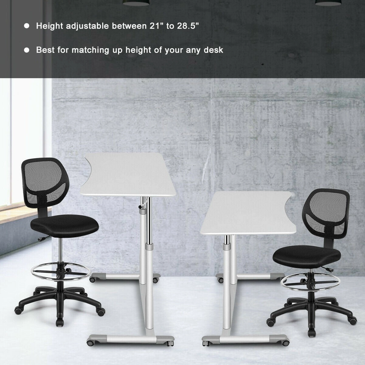 Mesh Drafting Chair, Standing Desk Chair w/Footrest Ring