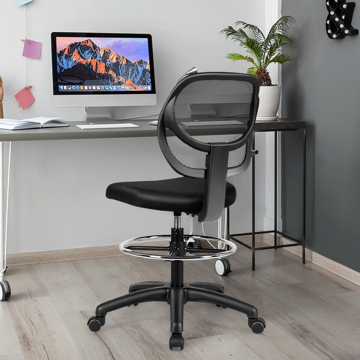 Mesh Drafting Chair, Standing Desk Chair w/Footrest Ring