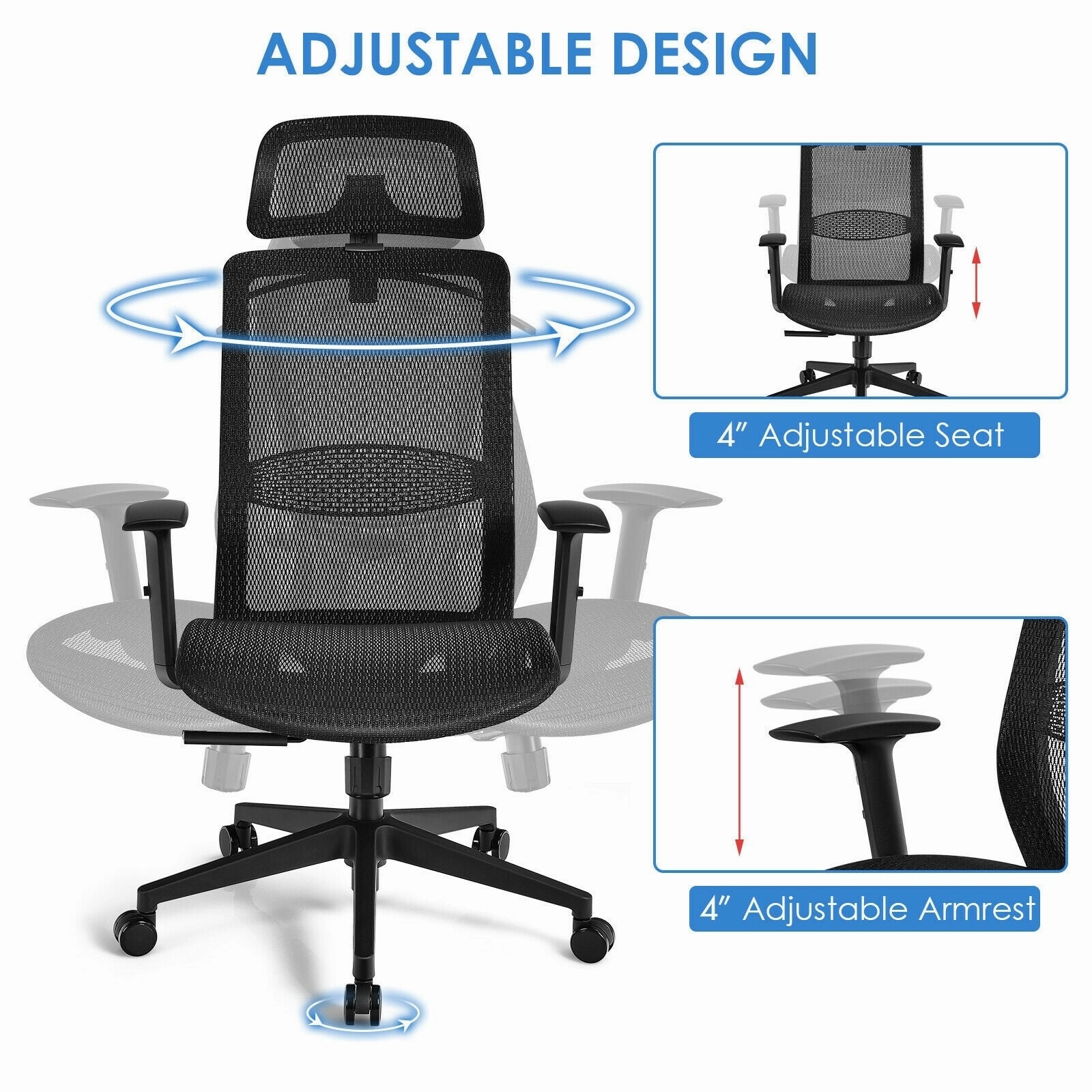 Mesh Office Chair, Ergonomic Office Chair with Headrest