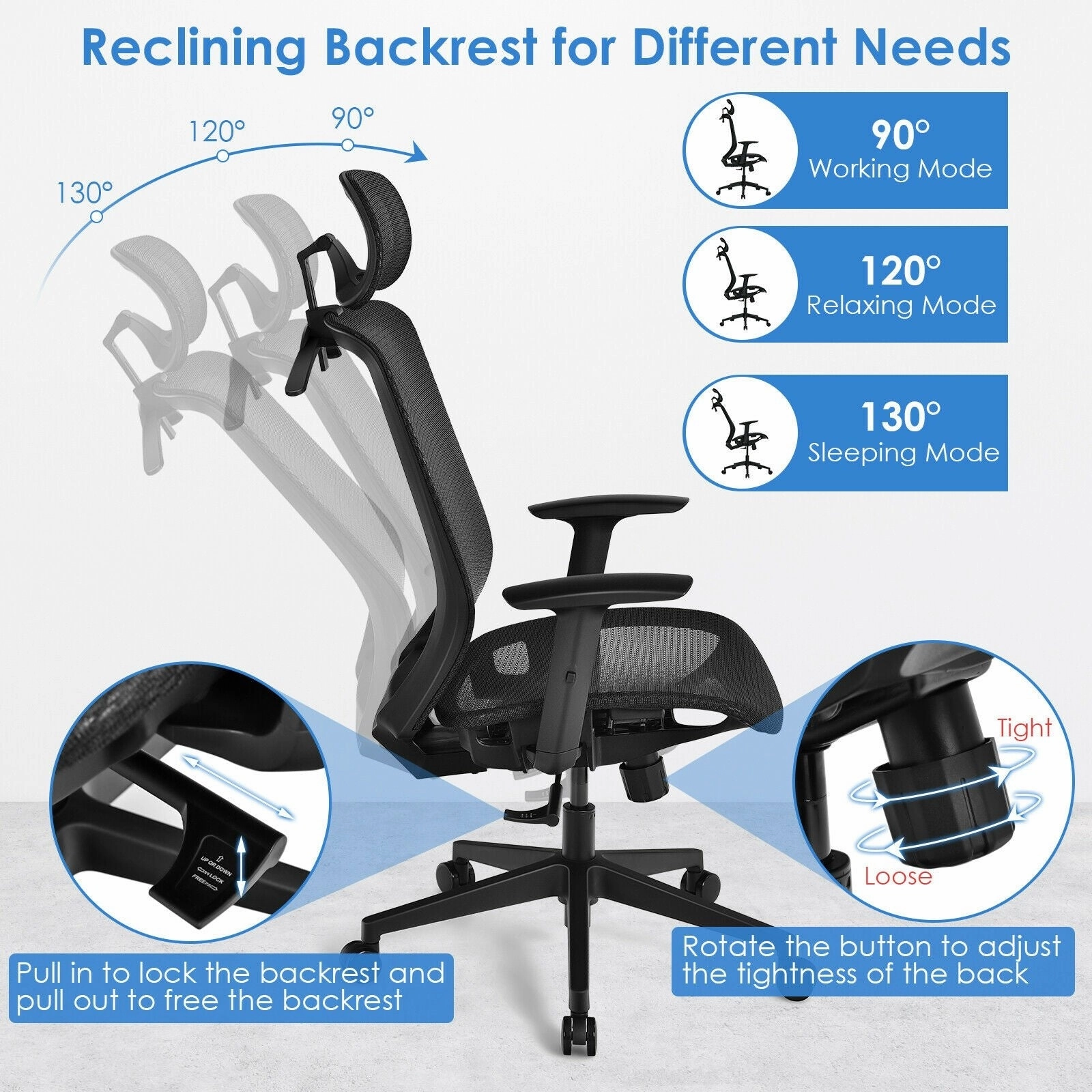 Mesh Office Chair, Ergonomic Office Chair with Headrest