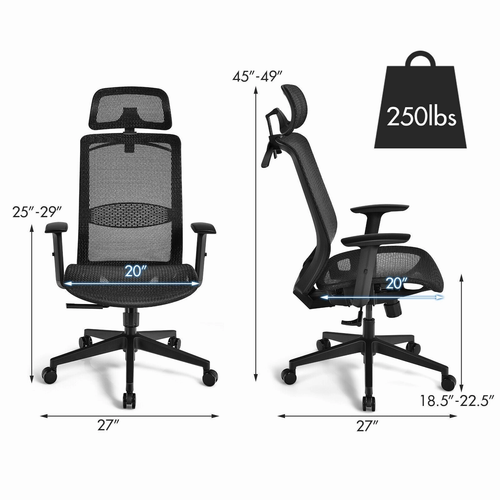 Mesh Office Chair, Ergonomic Office Chair with Headrest