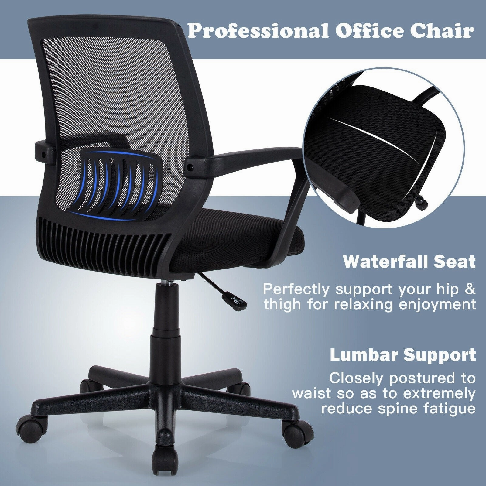 Mesh Office Chair, Mid Back Computer Desk Chair, Ergonomic Executive Chair