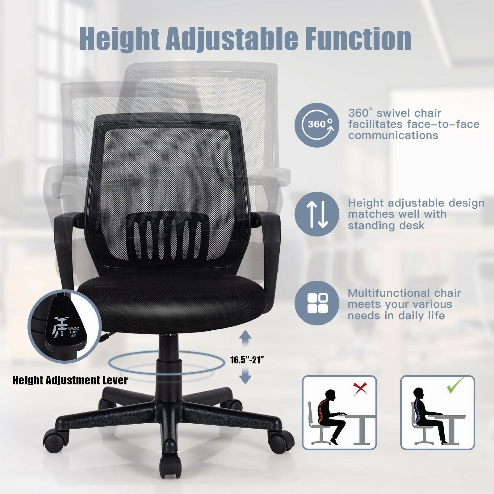 Mesh Office Chair, Mid Back Computer Desk Chair, Ergonomic Executive Chair