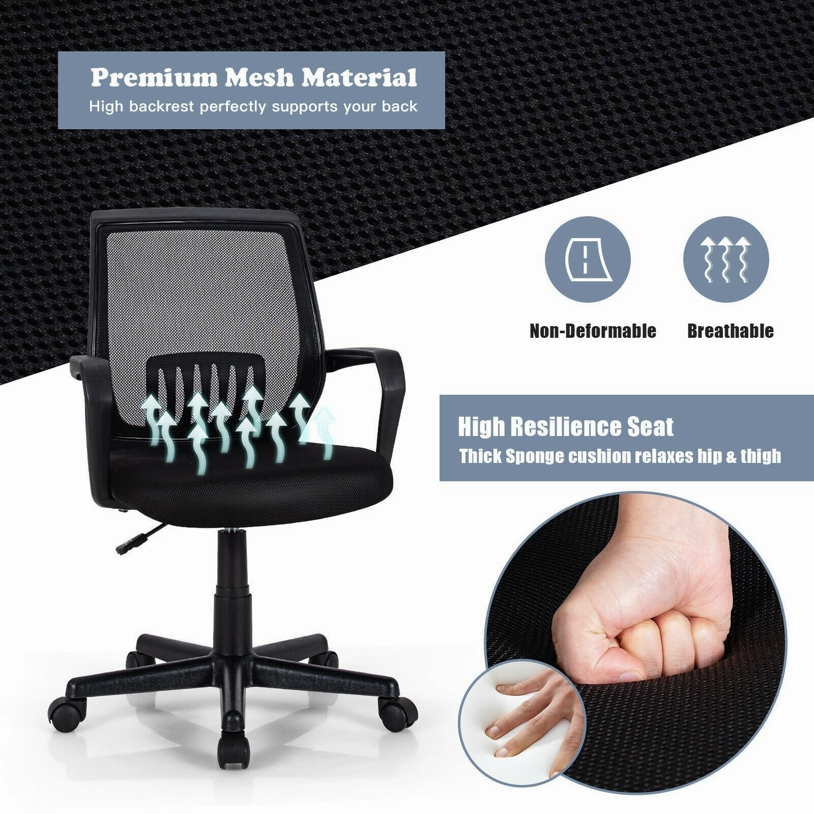 Mesh Office Chair, Mid Back Computer Desk Chair, Ergonomic Executive Chair