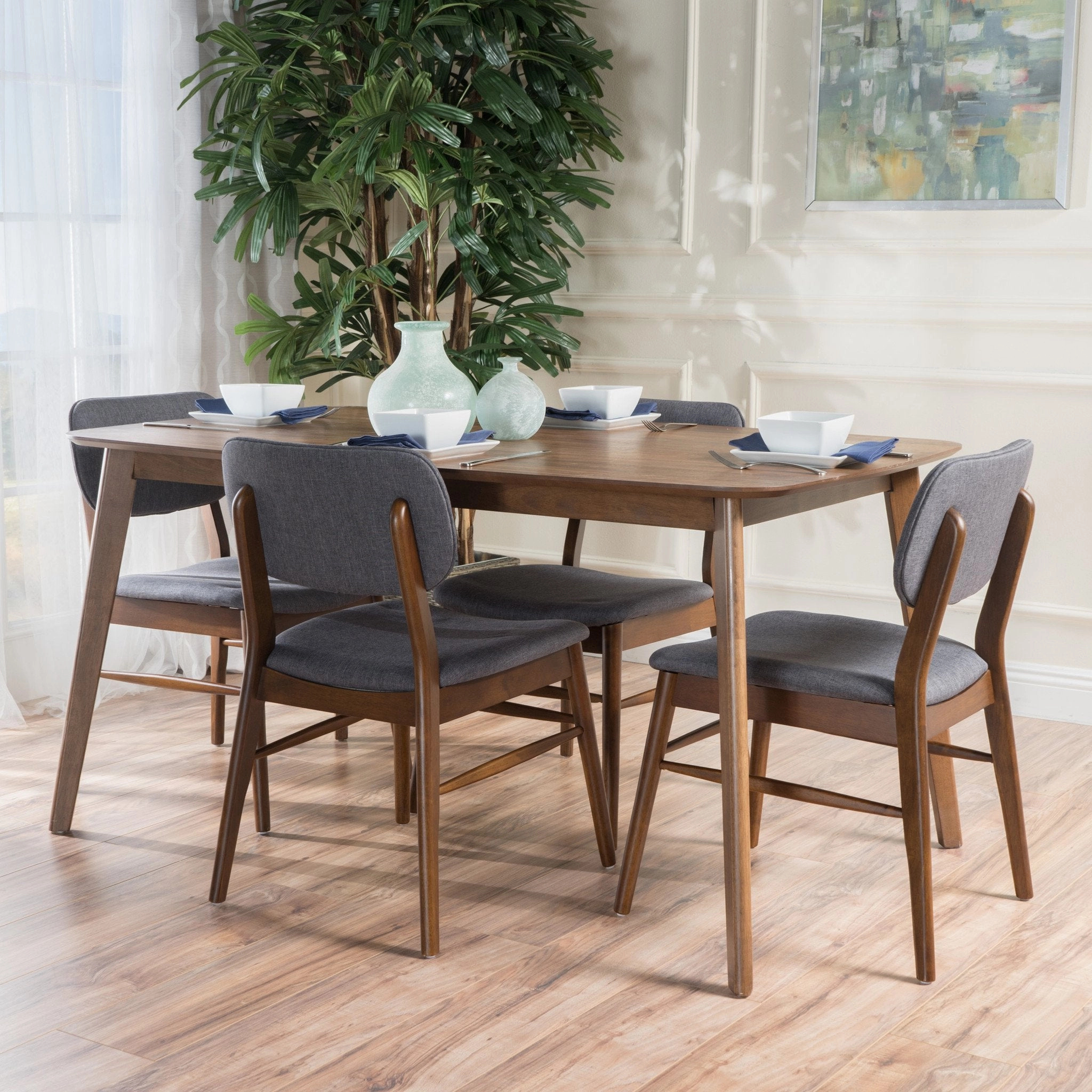 Mid-Century Design 5 PC Wood Finished Dining Set - NH810003