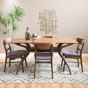 Mid-Century Design Natural Walnut Finish 5 Piece Dining Set - NH703992 kitchen accessories, table linens