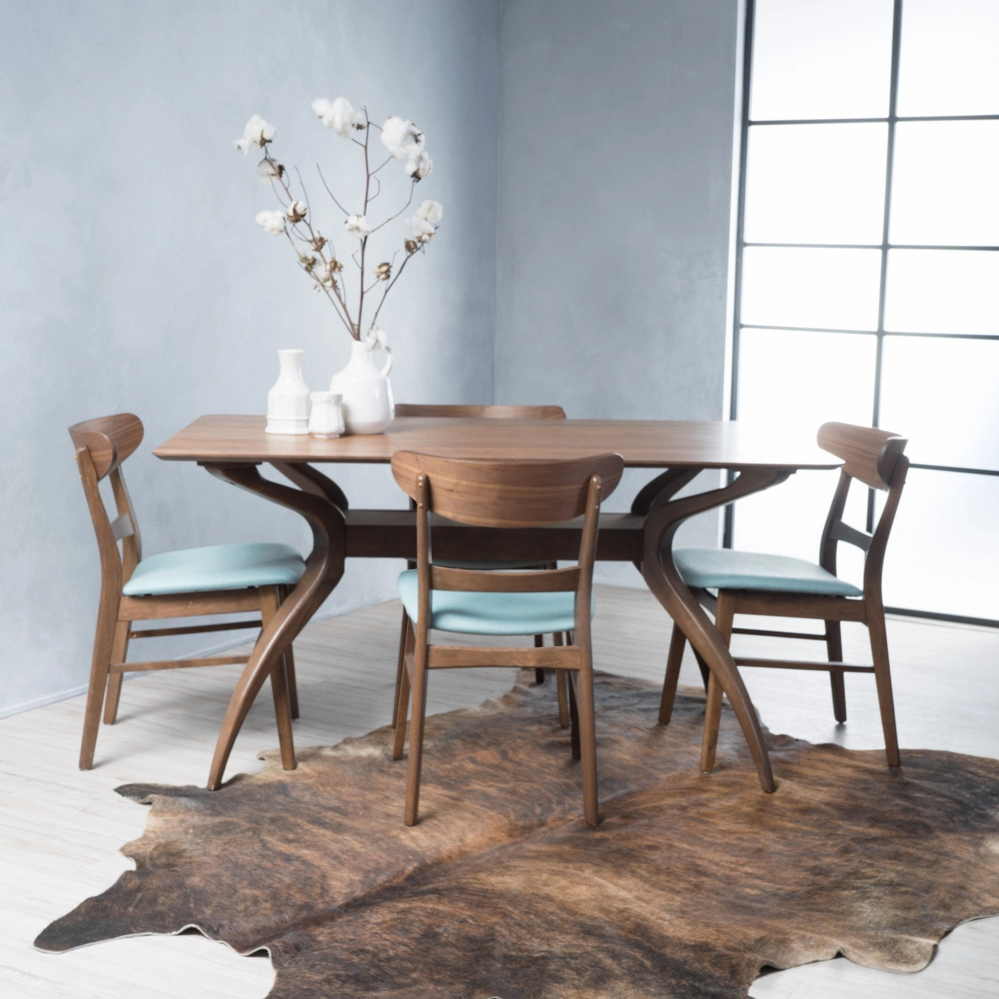 Mid-Century Design Natural Walnut Finish 5 Piece Dining Set - NH703992