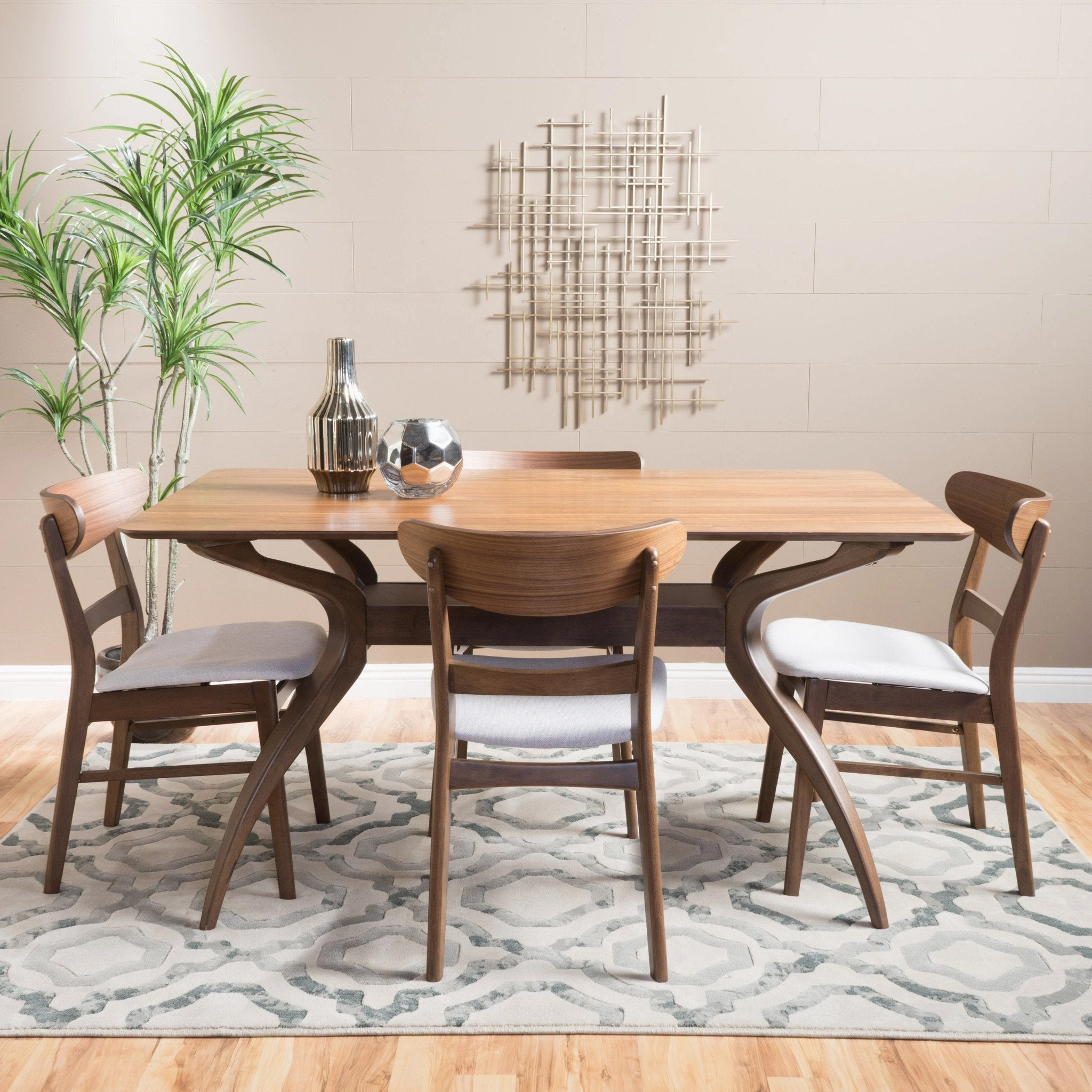 Mid-Century Design Natural Walnut Finish 5 Piece Dining Set - NH703992