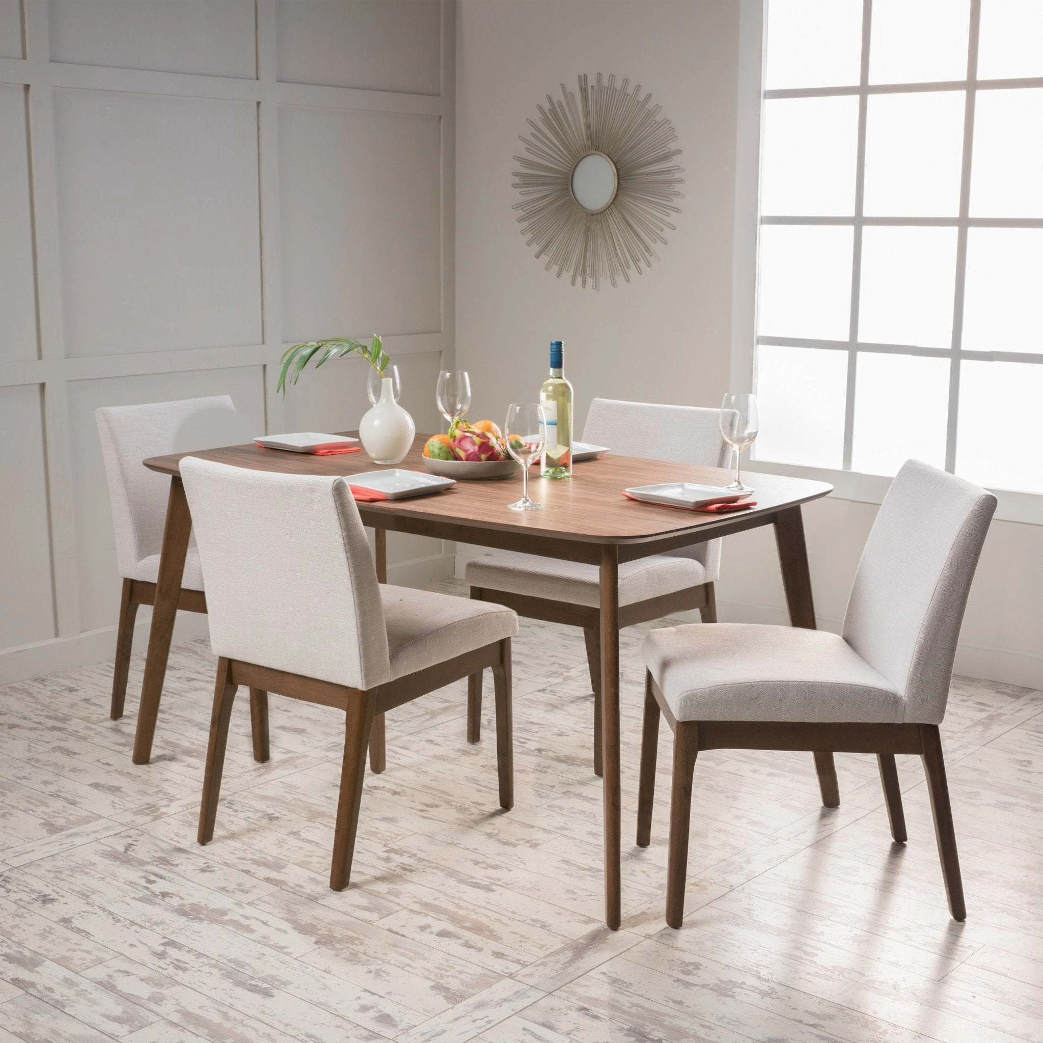 Mid Century Fabric & Wood Finish 5 Piece Dining Set - NH082992