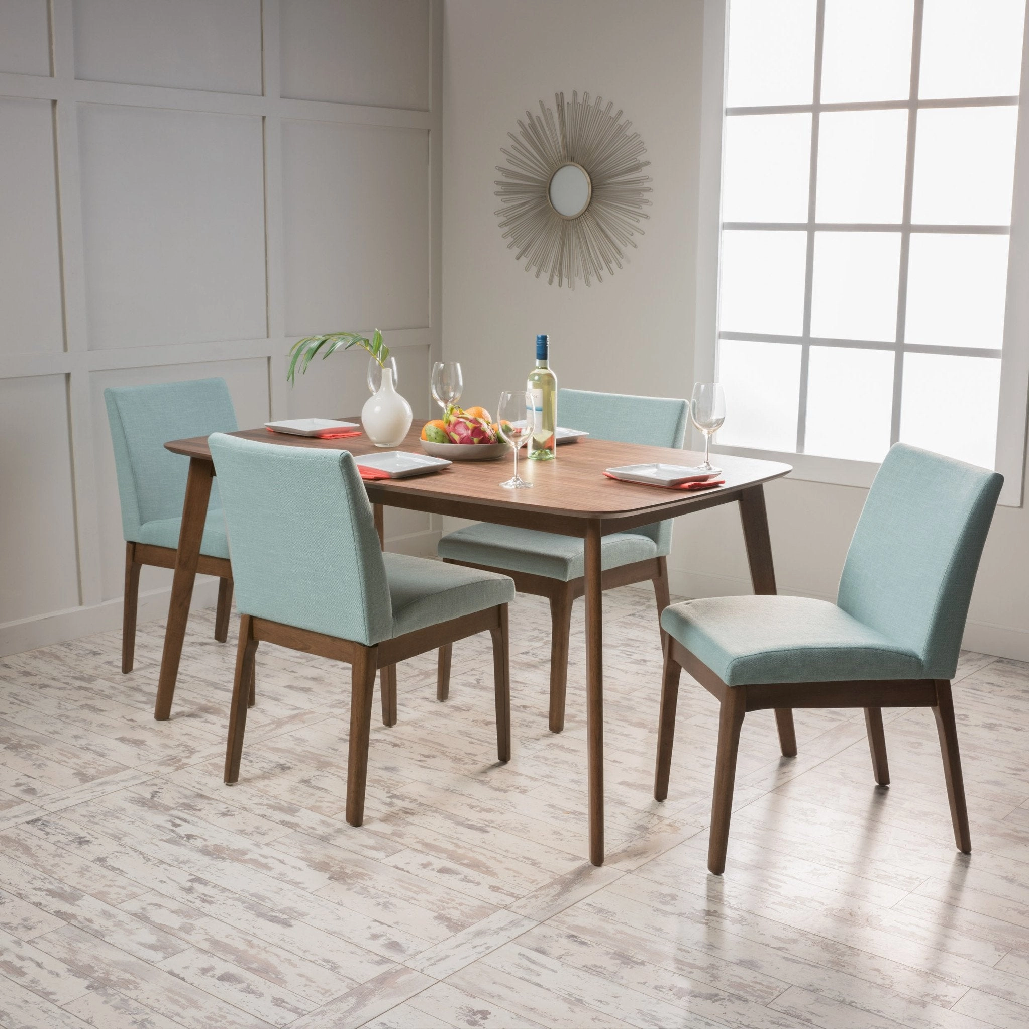 Mid Century Fabric & Wood Finish 5 Piece Dining Set - NH082992 kitchen accessories, table linens