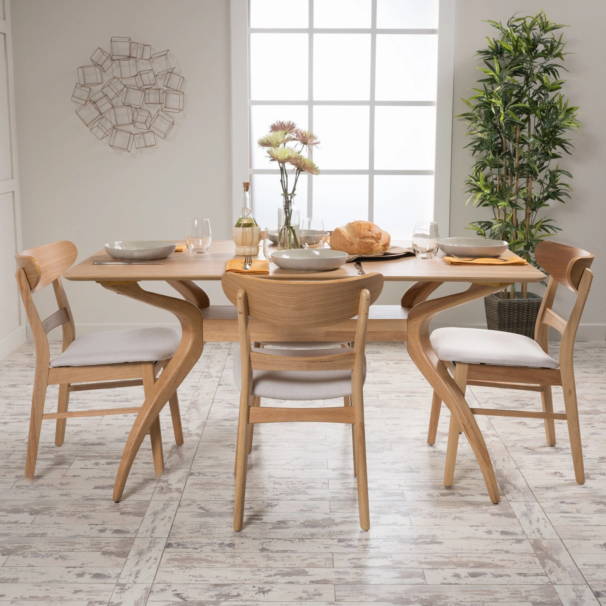 Mid Century Fabric & wood Finish 5 Piece Dining Set - NH223992