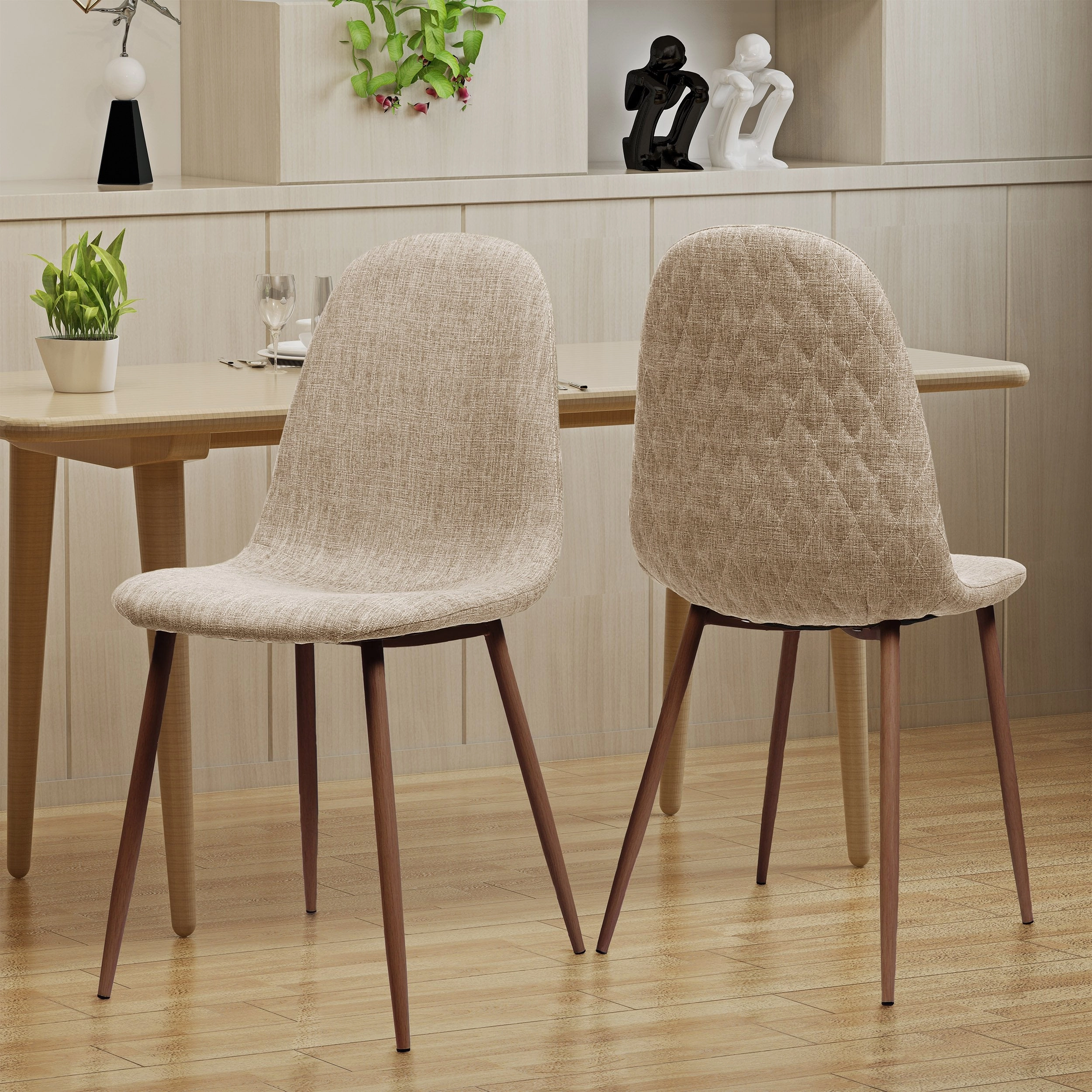 Mid Century Fabric Dining Chairs with Wood Finished Legs - Set of 2 - NH302303
