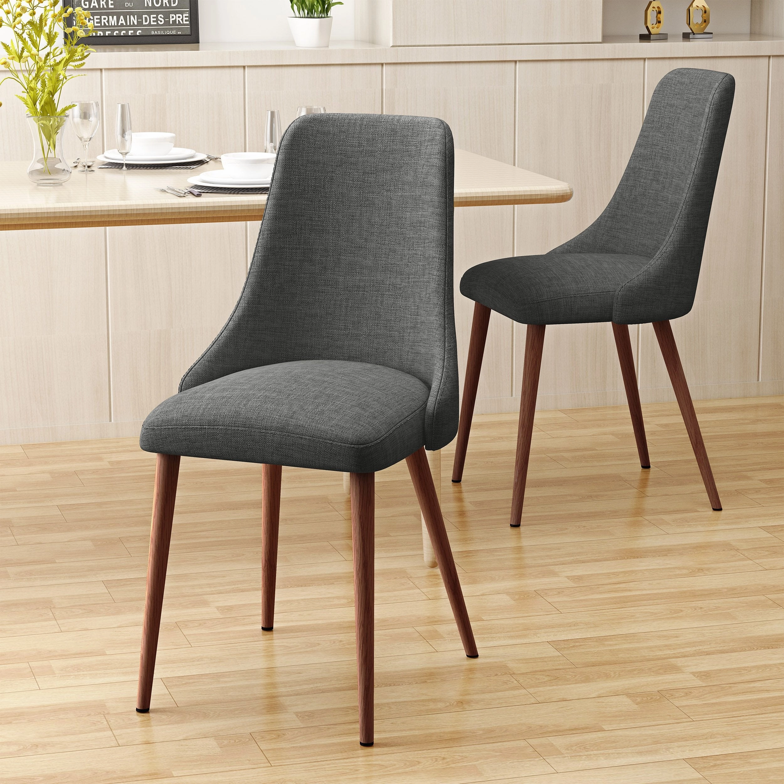 Mid Century Fabric Dining Chairs with Wood Finished Legs - Set of 2 - NH991303 kitchen accessories, table linens