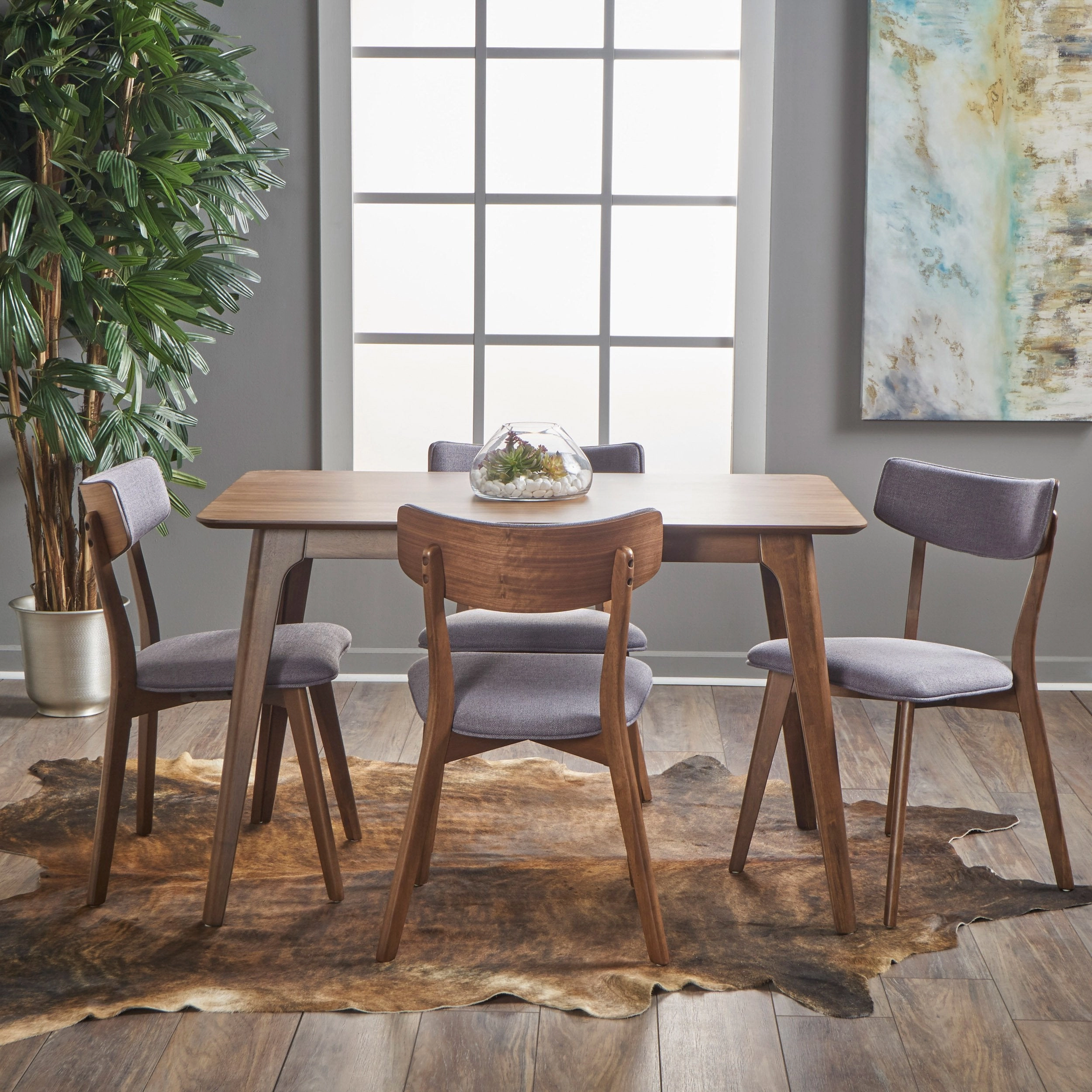 Mid Century Finished 5 Piece Wood Dining Set with Fabric Chairs - NH333103 kitchen accessories, table linens