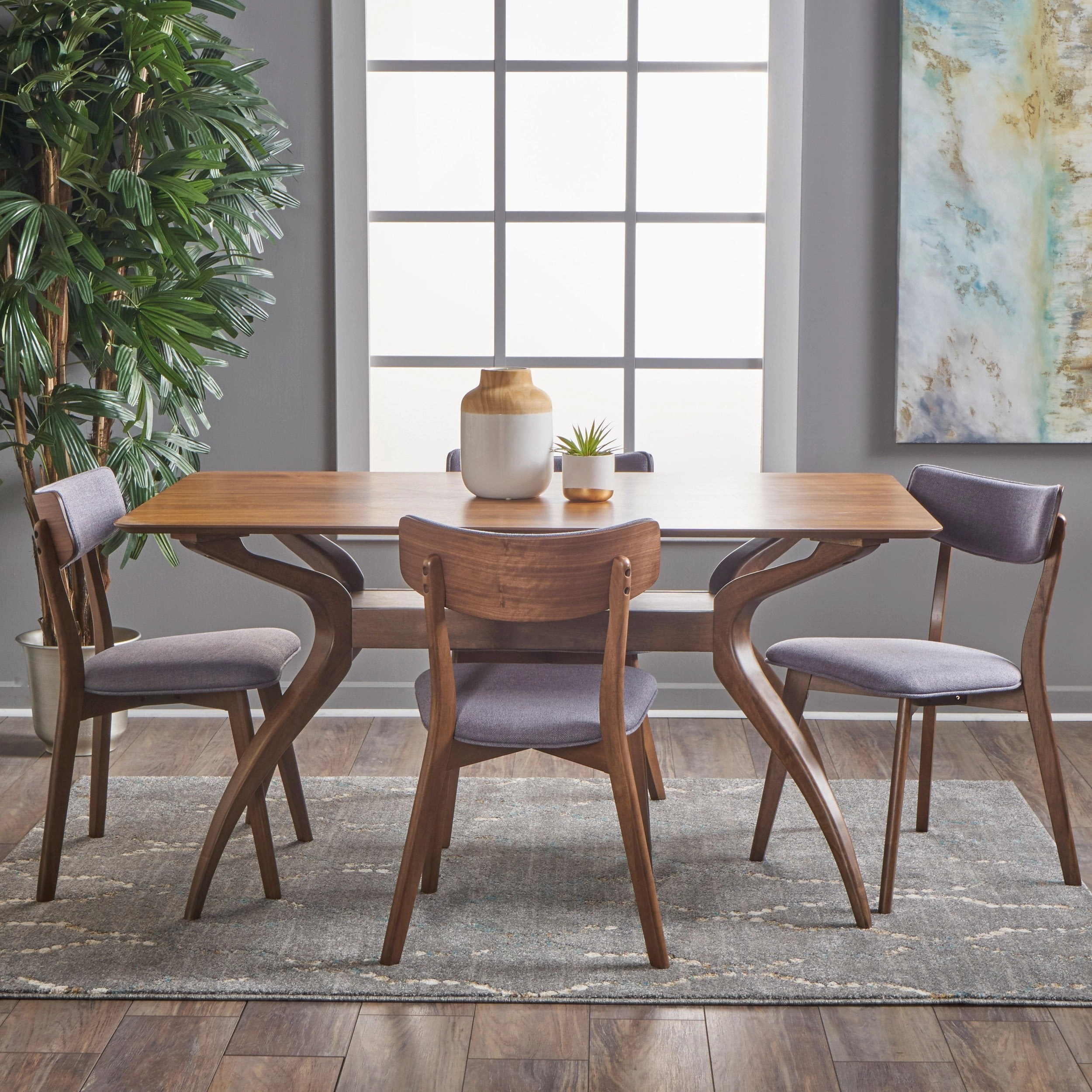 Mid Century Finished 5 Piece Wood Dining Set with Fabric Chairs - NH423103 kitchen accessories, table linens
