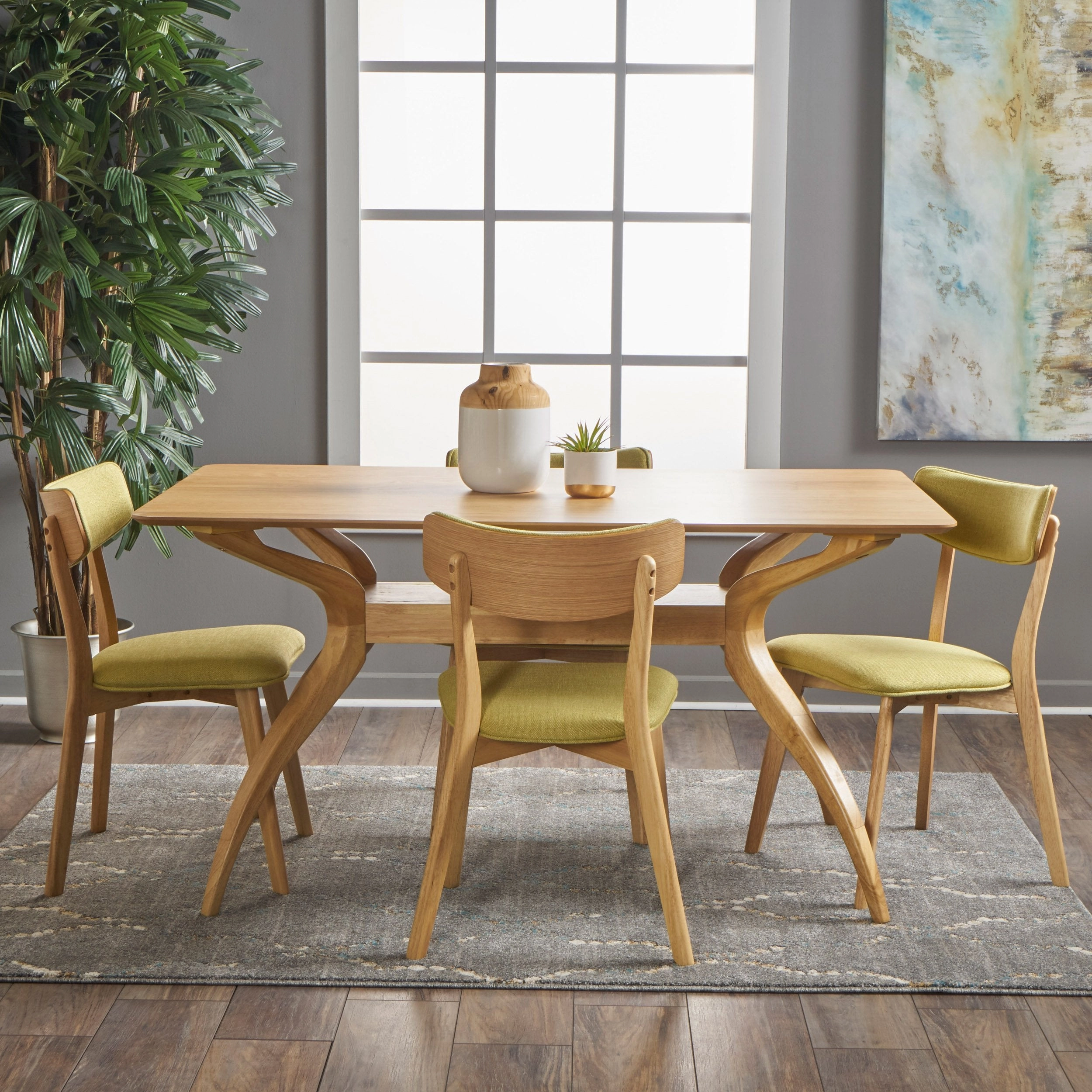 Mid Century Finished 5 Piece Wood Dining Set with Fabric Chairs - NH723103 kitchen accessories, table linens