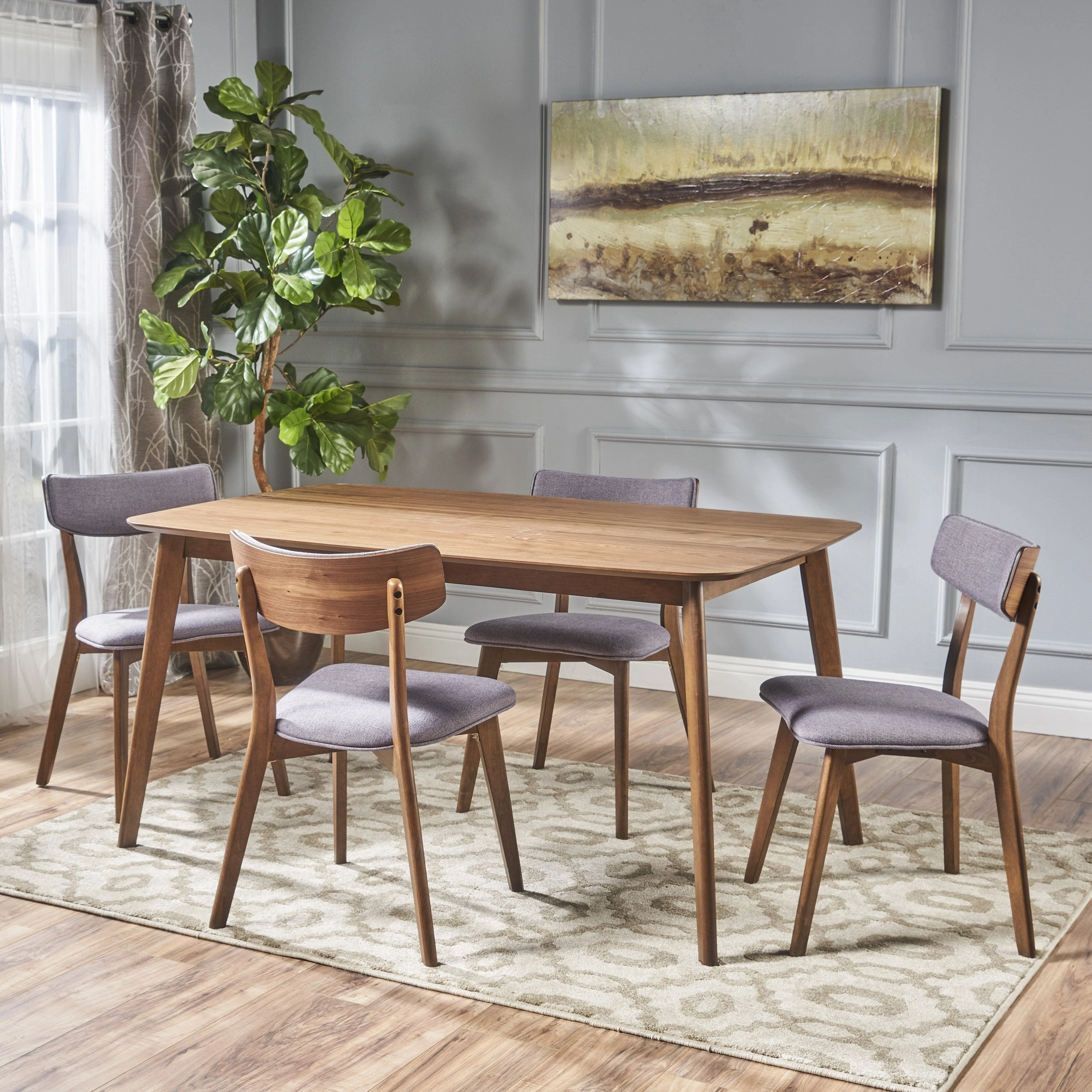Mid Century Finished 5 Piece Wood Dining Set with Fabric Chairs - NH813103 kitchen accessories, table linens