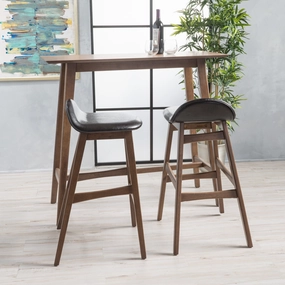 Mid-Century Modern 3 Piece Wood Finish Bar Set with Upholstered Seating - NH579892 kitchen accessories, table linens