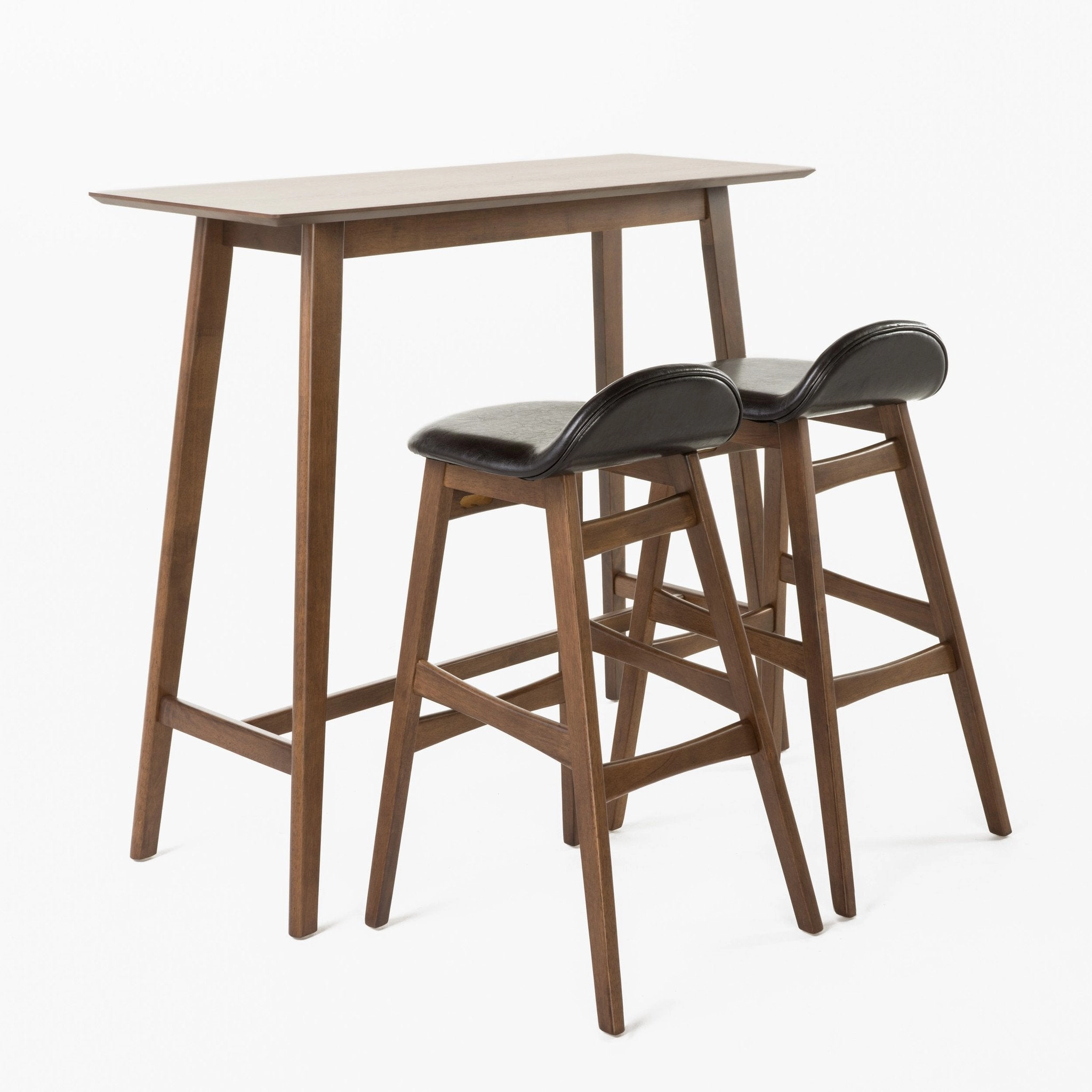 Mid-Century Modern 3 Piece Wood Finish Bar Set with Upholstered Seating - NH579892