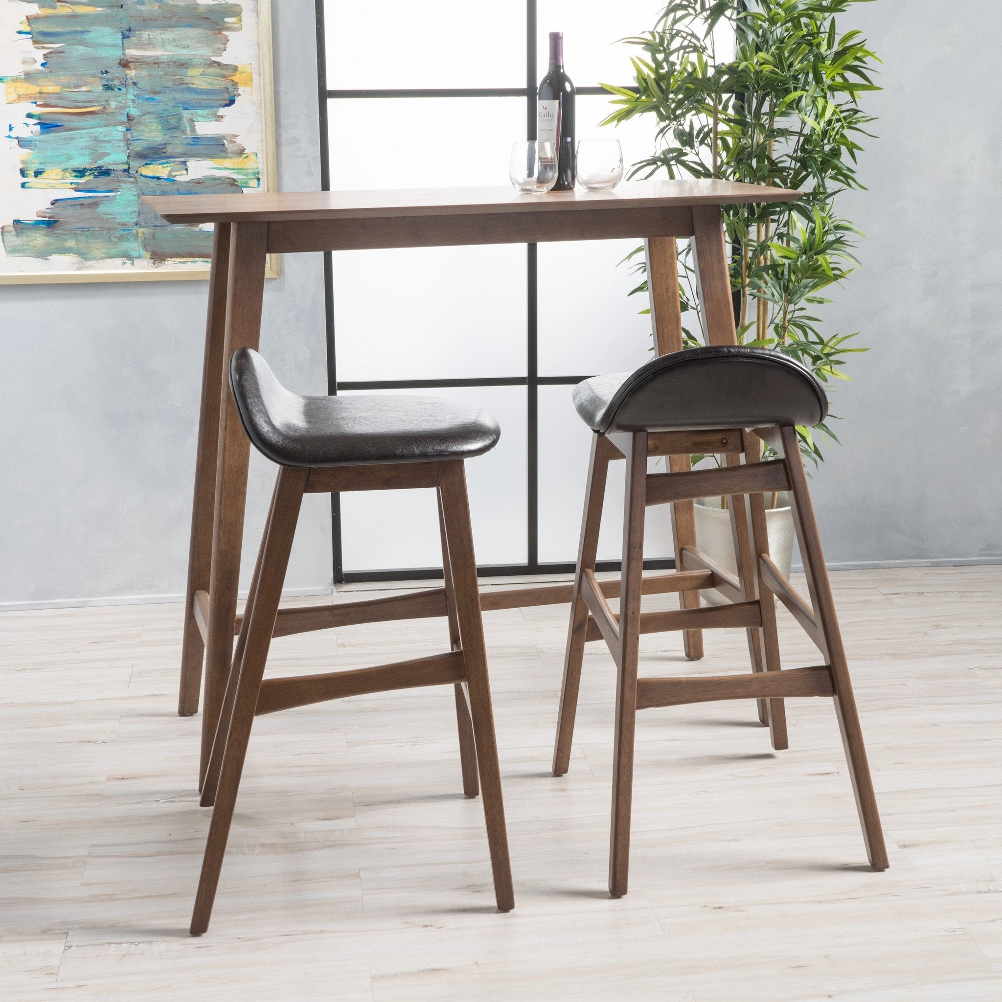 Mid-Century Modern 3 Piece Wood Finish Bar Set with Upholstered Seating - NH579892 kitchen accessories, table linens