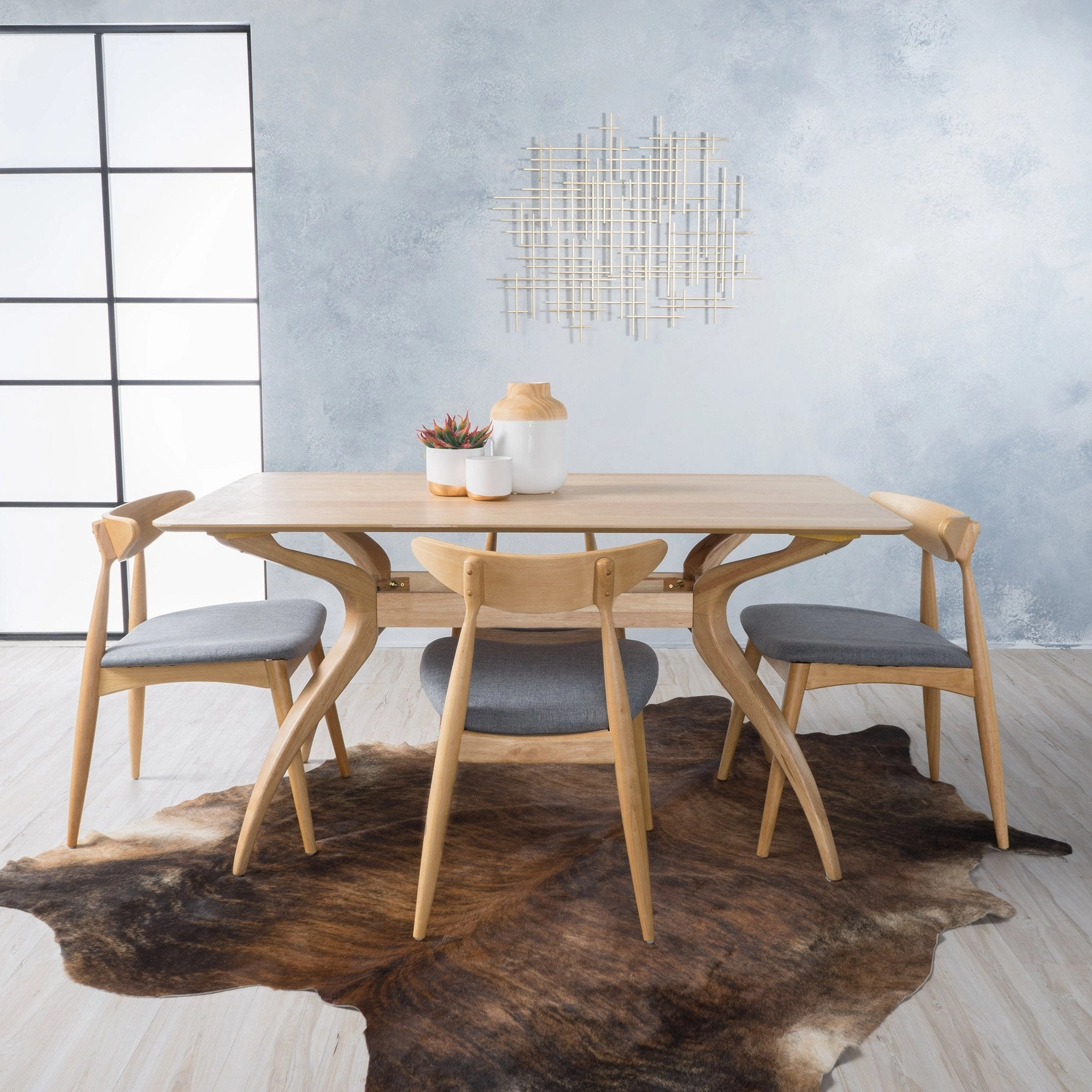 Mid-Century Modern 5-Piece Fabric Upholstered Dining Set w/ Wood Frame - NH879992